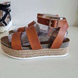 Women's Cognac Brown Platform Sandals Bohohemian. Coastal Boho.